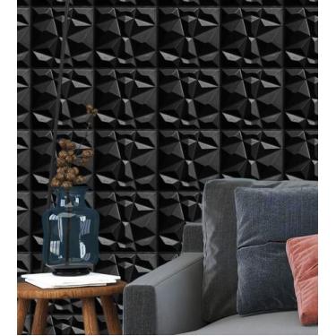 Imagem de Kit 50 Placas Preta 25x25cm 3D Decorativa Diamante Revestimento Plásti