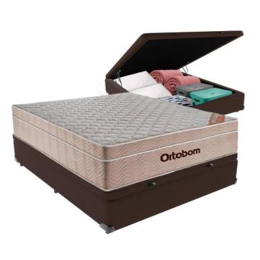 Imagem de Cama Box Baú Viúvo Marrom e Colchão Airtech Springpocket Molas Ensacad