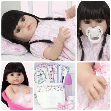 Imagem de Bebe Reborn Realista Menina Morena Linda Kit 13 Acessórios - Cegonha R