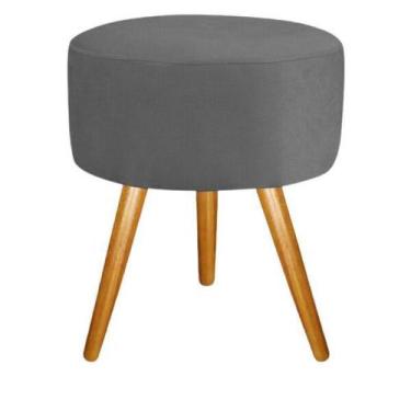 Imagem de Puff Puf Banqueta Magnus Redondo Cinza Pés Castanho - Decore.Com