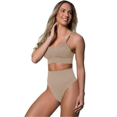 Imagem de Calcinha Modeladora Redutora De Medidas Fio Dental Com Cós Alto Sem Co