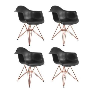 Imagem de Kit 4 Poltronas Eiffel Eames Pretas com Braço Daw em Ferro Cobre - CAS