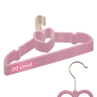 Imagem de Kit 30 Cabides Veludo Rosa Gancho Rose Slim Formato Coração - ARBORETH
