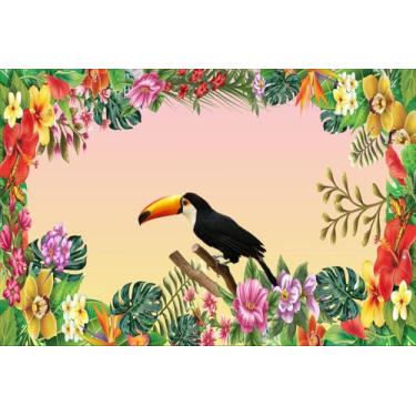 Imagem de Painel de Lona Arte Tropical Laranja - Fabrika de Festa, 300x200cm