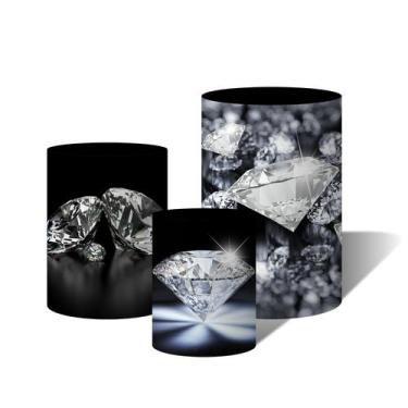 Imagem de Trio Capas Para Cilindro Diamantes Cristais Brilhantes Fundo Preto C/ 