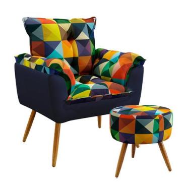 Imagem de Kit Poltrona Opala e Puff Solar F-015 Sued Estampado Colorido com Sued