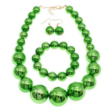 Imagem de CIOOU Colar grande de pérolas falsas para mulheres, conjunto de colar e brincos de pérolas grossas dos anos 1920, conjunto de bijuterias de fantasia, festa de formatura, casamento, X-Large, Zinco,