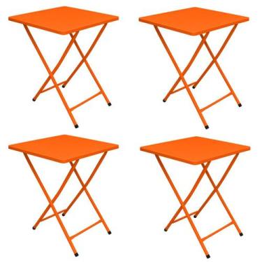 Imagem de Conjunto 4 Mesa Dobrável Bar Restaurante Aço Ferro - Açomix, Laranja