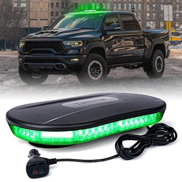 Imagem de Xprite Barra de luzes estroboscópicas de LED verde COB, luz de segurança policial super brilhante, 19 padrões intermitentes com base magnética para voluntários médicos, veículos de emergência,