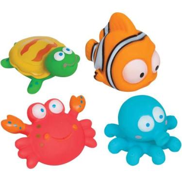 Imagem de Kit 4 Bichinhos Para Banho Banheira Oceano Esguicham Água Bebê Infanti