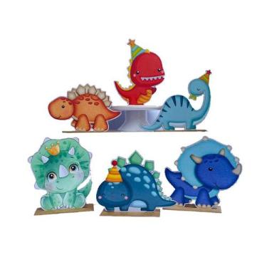 Imagem de Kit Display de Mesa 6 Peças Festa Dinossaurinho Aquarela MDF - Juju Br