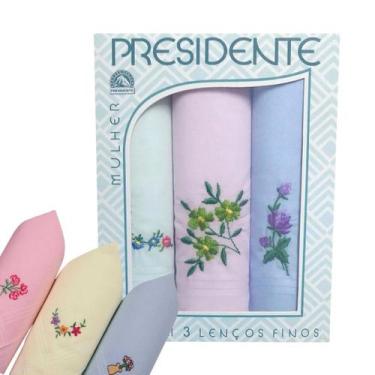 Imagem de Kit c/ 3 Lenço Feminino Colorido Com Bordado Presidente, Cores sortida
