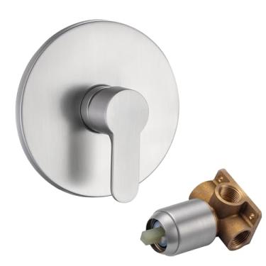 Imagem de BANGPU Válvulas misturadoras de chuveiro montagem na parede torneira de latão misturador de chuveiro, válvula de cobre de alça única, corpo de níquel escovado válvula áspera e kit de acabamento