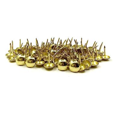Imagem de 11 mm x 17 mm Tachas de estofamento antigo pinos de unhas de móveis dourados para móveis estofados placa de cortiça móveis de madeira projetos decorativos DIY 100 peças (ouro, 7/16")
