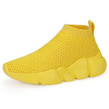 Imagem de Casbeam Meninos e meninas respirável leve moda casual esportes caminhada tênis de corrida cano alto (bebê/criança pequena), 044-amarelo, 11.5 Little Kid