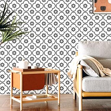 Imagem de Papel de parede preto e branco Papel de parede Peel and Stick Papel de parede Boho papel de contato para armários papel de parede de cozinha para papel de parede de banheiro moderno autoadesivo removível forro de gaveta à prova d'água 17,5" × 197"
