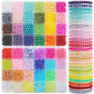 Imagem de GAGANIU 2400 contas de pérolas, contas redondas de 47 cores para pulseiras, kit de fabricação de pulseiras multicoloridas, para fabricação de joias com cordão elástico, conjunto de artesanato DIY (6