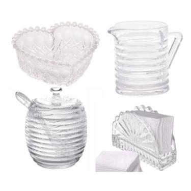 Imagem de Kit Açucareiro Leiteira Petisqueira Porta Guardanapos Vidro Colméia 4 