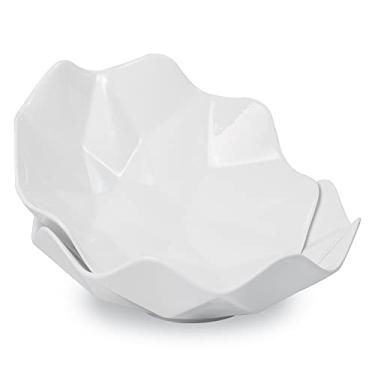 Imagem de STE-CER Tigela de frutas decorativa ondulada de 25 cm para balcão de cozinha, tigelas e travessas de salada, tigelas grandes para massas, saladas, doces, conjunto de 2 (tigela de cerâmica branca