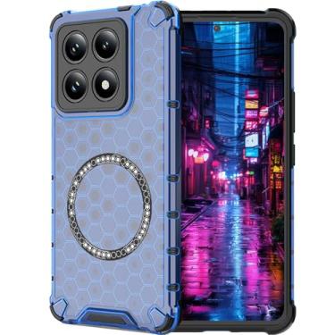 Imagem de Ephoou Capa transparente para Xiaomi 14 T Pro, compatível com acessórios MagSafe, carregamento sem fio, fina, antiarranhões, à prova de choque, capa de camada dupla para Xiaomi 14T Pro. Azul favo de