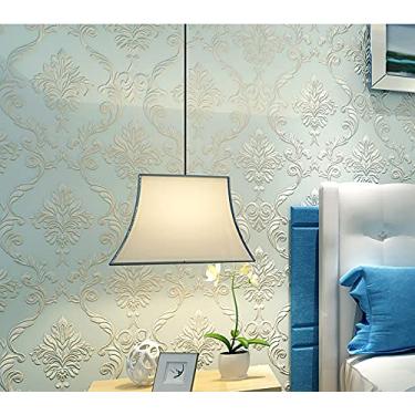 Imagem de 通用 52 cm L x 1000 cm L Damasco 3D em relevo moderno minimalista restaurante quarto sala de estar TV fundo papel de parede não tecido 52,87 cm L x 1000 cm C não colado (azul claro)