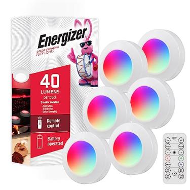 Imagem de Energizer Luz de disco LED, pacote com 6, mudança de cor, alimentada por bateria, sem fio, 40 lúmens, fácil de instalar, perfeita para embaixo do armário, quarto, armários, despensa e mais, 59332-T1