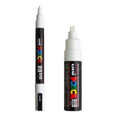Imagem de KIT 2 Caneta Posca Branca PC-3M e PC-8K - UNI