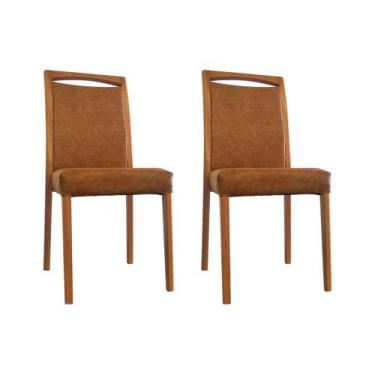 Imagem de Kit 2 Cadeiras de Jantar Luxo Estofadas Jade Couro Pu Caramelo Base Ma