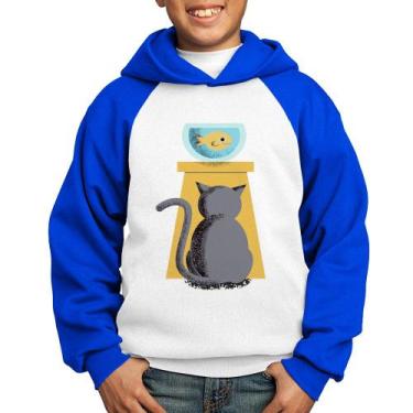 Imagem de Moletom Infantil Gato e Aquário - Foca na Moda, Branco, Azul, 6