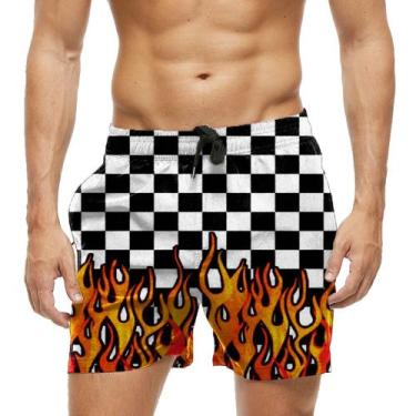 Imagem de Short Praia Shorts Banho Bermuda Verão Xadrez Fogo Fire Tabuleiro 541 