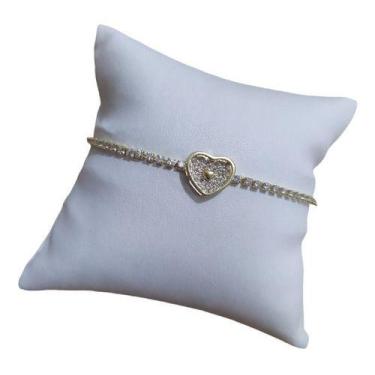 Imagem de Pulseira Coração Riviera Pedra Zirconia F. Ouro 18k Gravatin - De Cast