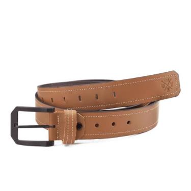 Imagem de Cinto Masculino Costurado Casual Couro Largo Use Young, Caramelo fivel