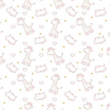 Imagem de Papel de Parede Infantil Girafa e Hipopótamo Rosa 2,70x0,57m - Quartin