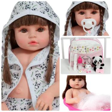 Imagem de Boneca Reborn Princesa Valentina Roupão Panda 100% Vinil - Cegonha Reb