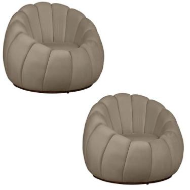 Imagem de Kit 02 Poltrona Decorativa Concha Base Arco Giratória Veludo - Fina Mo