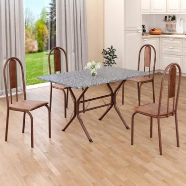 Imagem de Conjunto Sala de Jantar Mesa Retangular 100x60cm Tampo Granito Ocre 4 