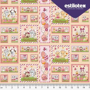 Imagem de Tecido Estampado para Patchwork - Páscoa: Quero Ser Coelho Quadros Cor