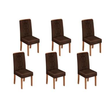 Imagem de Kit 6 Cadeiras de Cozinha Zoe 6 Un Cedro/Suede Moca - DJ Móveis