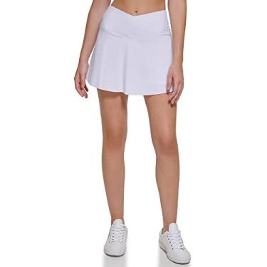 Imagem de Calvin Klein Performance Saia atlética feminina com short de bicicleta embutido, Branco, M