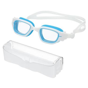Imagem de PATIKIL Óculos de natação unissex, óculos de natação para piscina, resistência aos raios solares, sem vazamento, com caixa de armazenamento para adolescentes, branco/azul