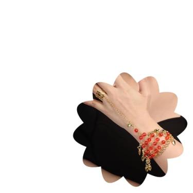 Imagem de Xerling Pulseira feminina boêmia com contas vermelhas e franjas, anel de dedo, dourado, boêmio, com contas, Adjustable, Sem Pedra Preciosa