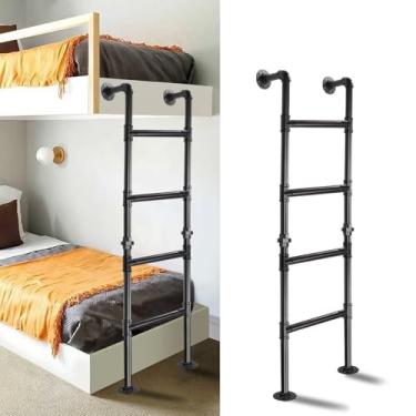 Imagem de Escada de beliche de 146 cm, escada de saída de poço de janela de porão montada na parede ao chão, cargas de ferro forjado, 150 kg, interior e exterior, 4 degraus, para biblioteca doméstica sótão e