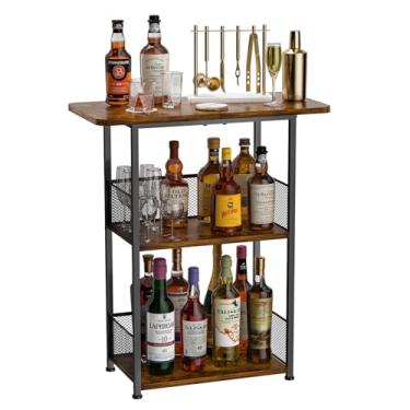 Imagem de Eyteenokk Rack de uísque independente no chão: rack de vinho de 3 níveis mini bar mesa canto garrafa de vinho suporte de exibição barra de café, para garrafas, cafeteiras e canecas