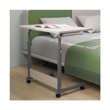 Imagem de LICONG-2019 Mesa de cabeceira para computador móvel, mesa de cabeceira simples com polia, altura ajustável para mesa móvel de estudante com roda, mesa de computador, mesa de escritório, mesa de