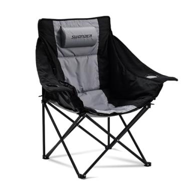Imagem de Swonder Cadeira de acampamento grande com almofada de assento removível 2 em 1 inovadora para todas as estações, cadeira de exterior dobrável totalmente acolchoada resistente com encosto de cabeça e