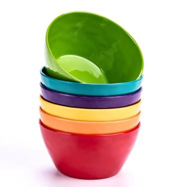 Imagem de MIYOPESI Tigelas de arroz de melamina de 12 cm (conjunto de 6) - Tigelas de sopa inquebráveis e reutilizáveis de 340 g com toque de cerâmica, louça de plástico empilhável e lavável na máquina de lavar