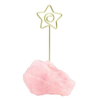 Imagem de rockcloud Suporte de cartão de mesa de quartzo rosa cristal de quartzo dourado para festa de casamento, decoração de escritório em casa, formato de estrela