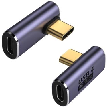 Imagem de ShineeKee Adaptador USB C de ângulo reto de 90 graus, transferência de dados de 40 Gbps, USB 4.0/Thunderbolt 4 tipo C, extensor de conector macho para fêmea para celular, interruptor, deck a vapor,