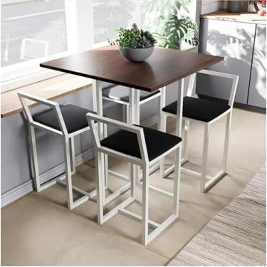 Imagem de Conjunto Mesa Imbuia 4 Cadeiras Pequena Estofado Industrial White (Preto)