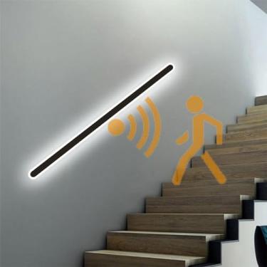 Imagem de Luminária de parede com sensor de movimento, faixa longa de LED, luminária de parede acrílica, moderna, minimalista, preta, iluminação de parede para escada interna, iluminação de parede par